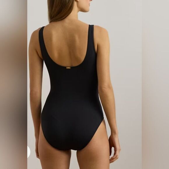 $145 NEW RALPH LAUREN BLACK GOLD RING FRONT ONE PIECE SWIMSUIT 12 XL NWT - Picture 5 of 7
